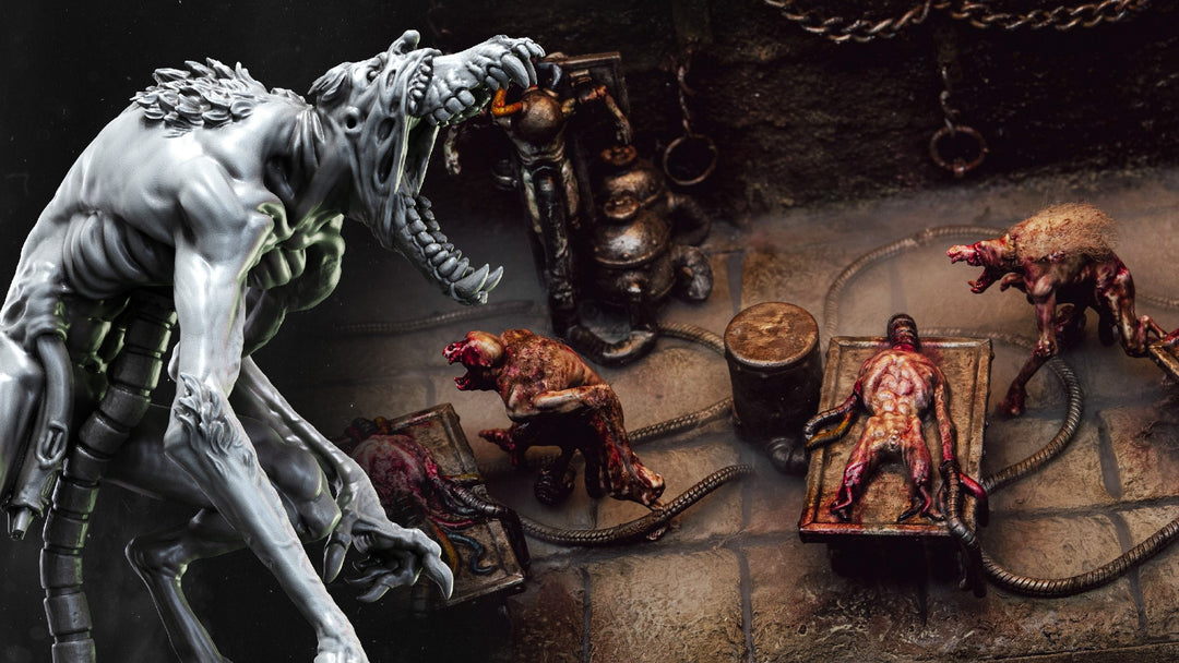grimdark miniature laboratory diorama