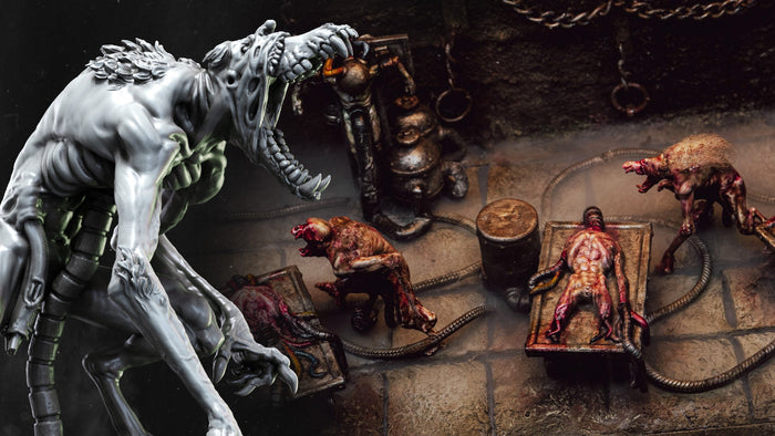 grimdark miniature laboratory diorama