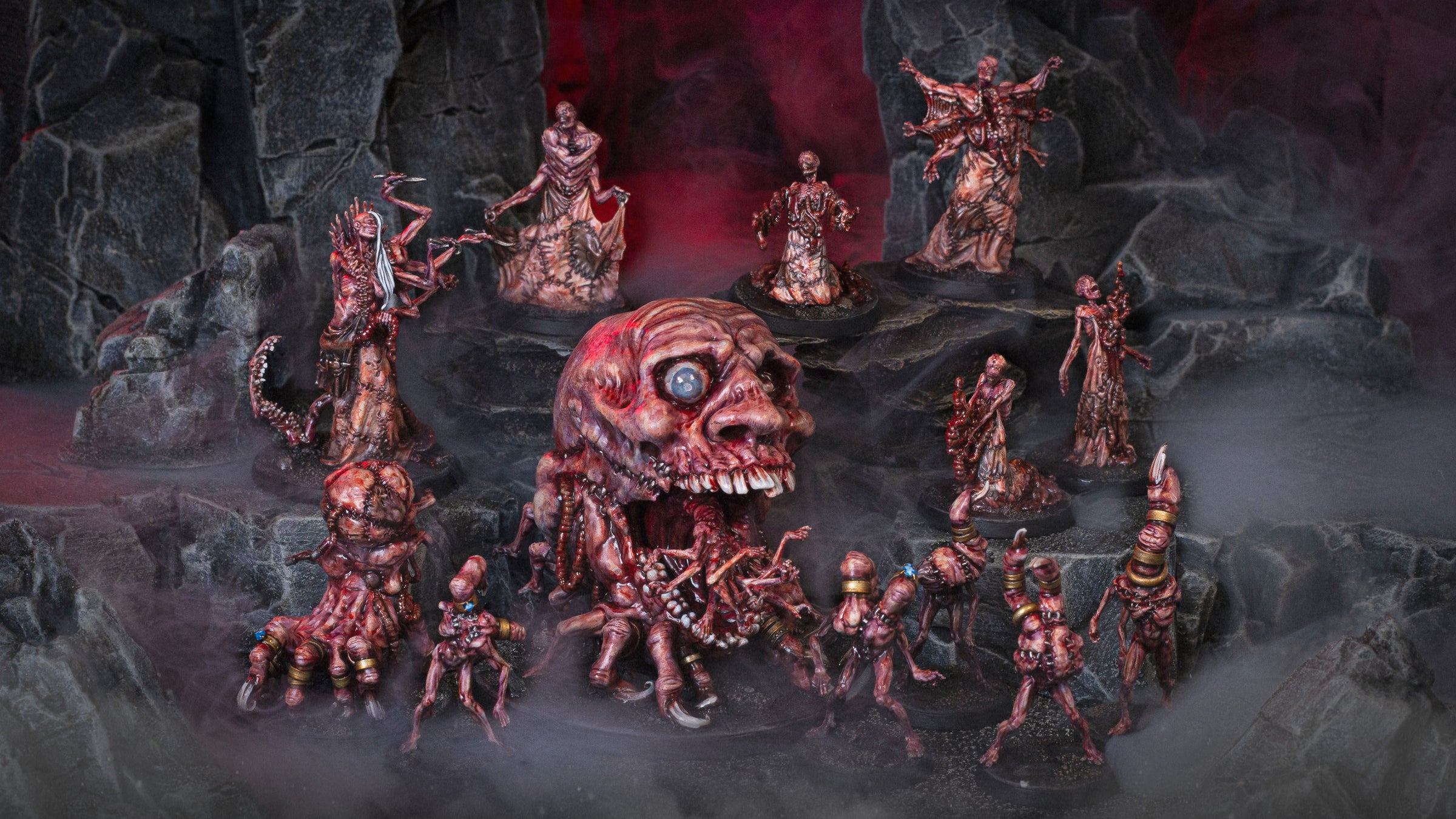 Anatomists Giant Flesh Construct miniatures, stitched dark fantasy golems assembled from the body parts of a fallen giant.