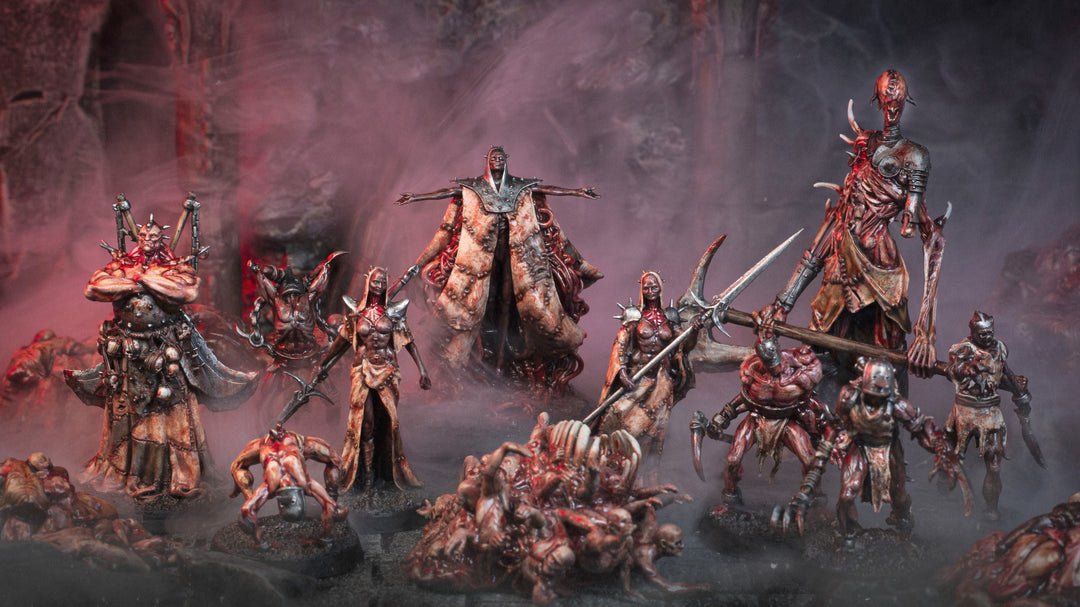 Anatomists warband, a collection of 3D printable grimdark miniatures featuring necromancers, flesh constructs and grotesque golems.