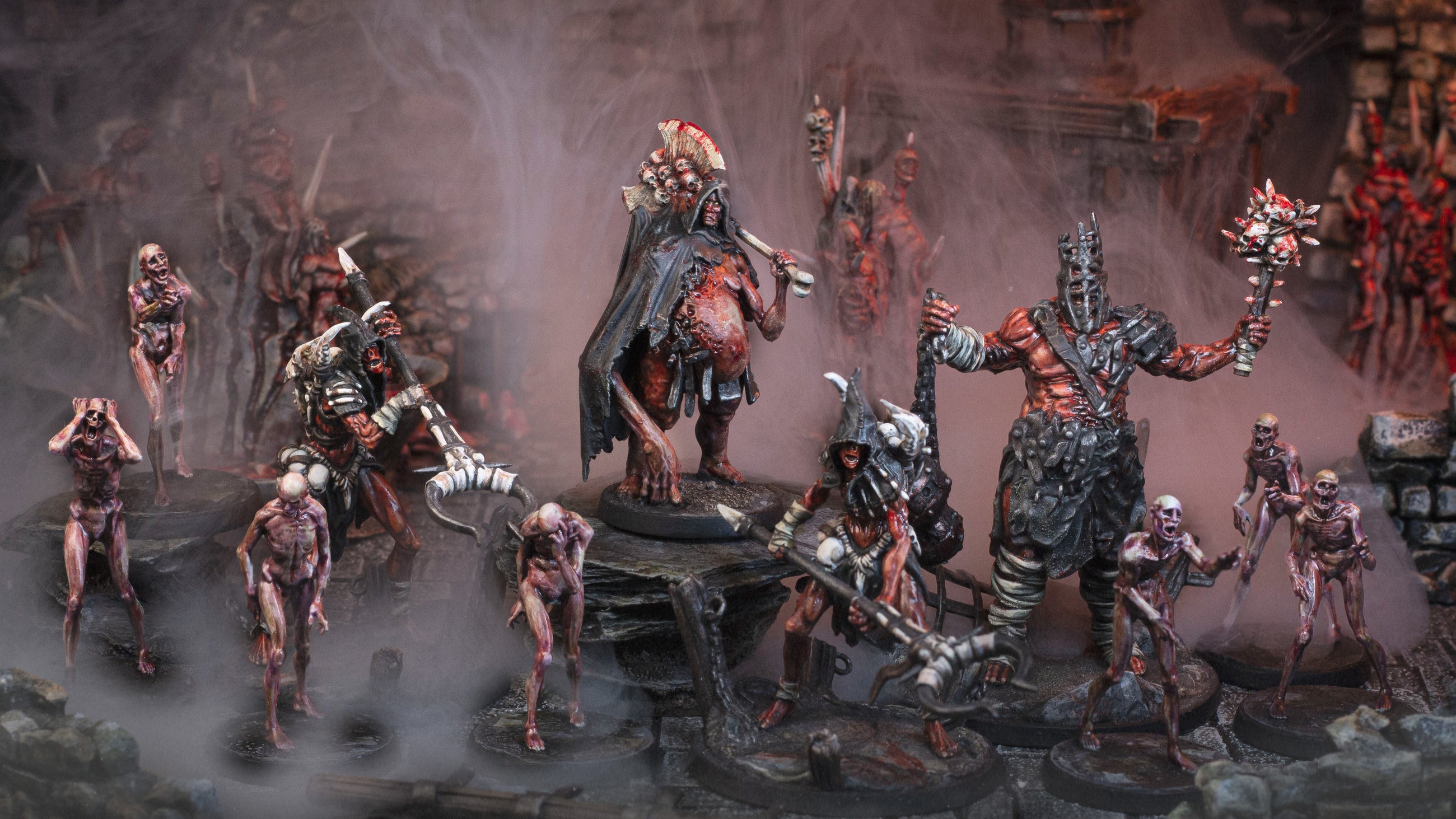 Enslavers warband featuring 3D printable dark fantasy possessed cultist and mutant miniatures.